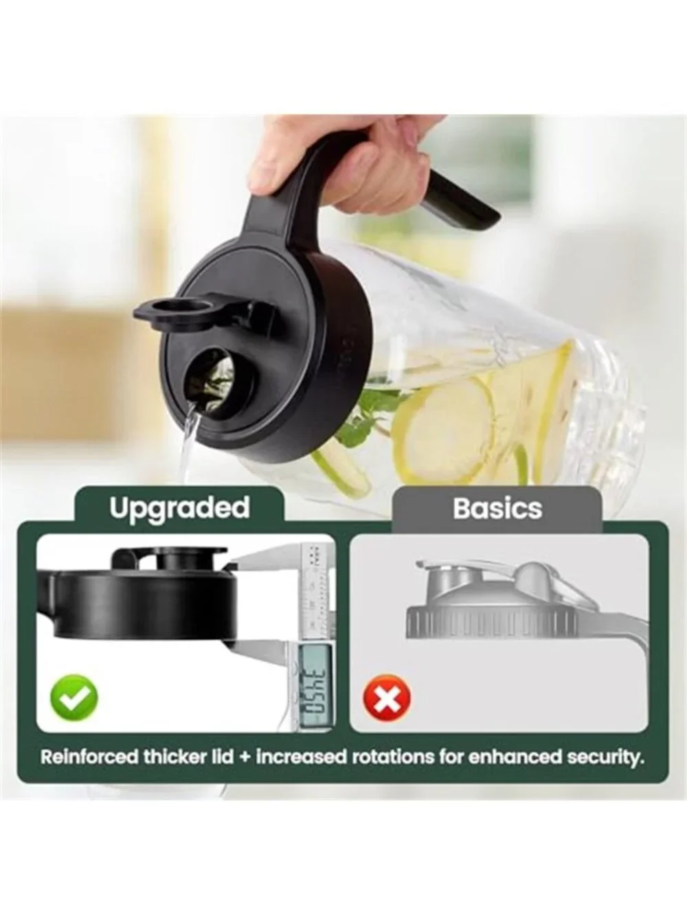 Mason Jar Pitcher - Airtight & Leakproof Glass Pitcher with Lid, Perfect forCold